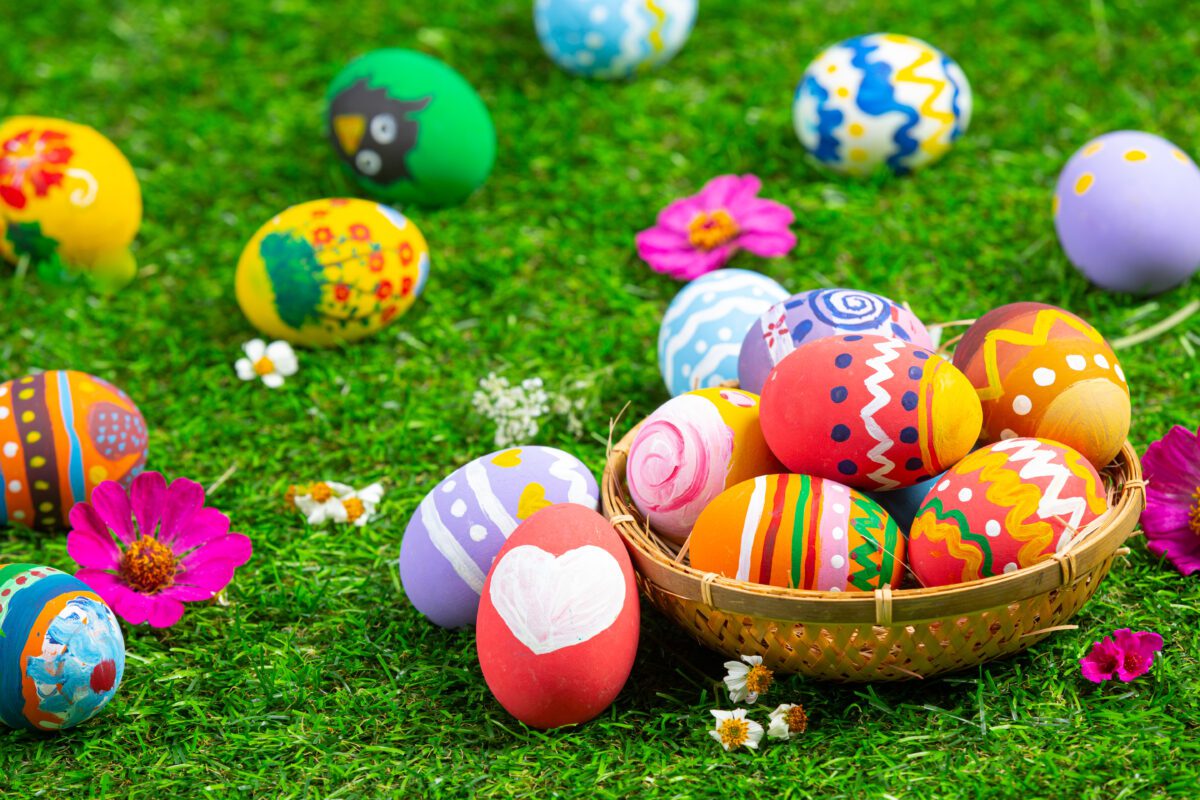 colorful easter egg on green grass