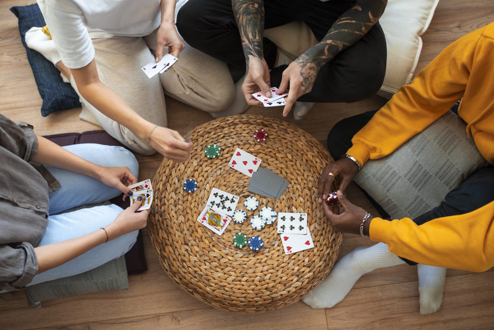 friends havinf fun while playing poker